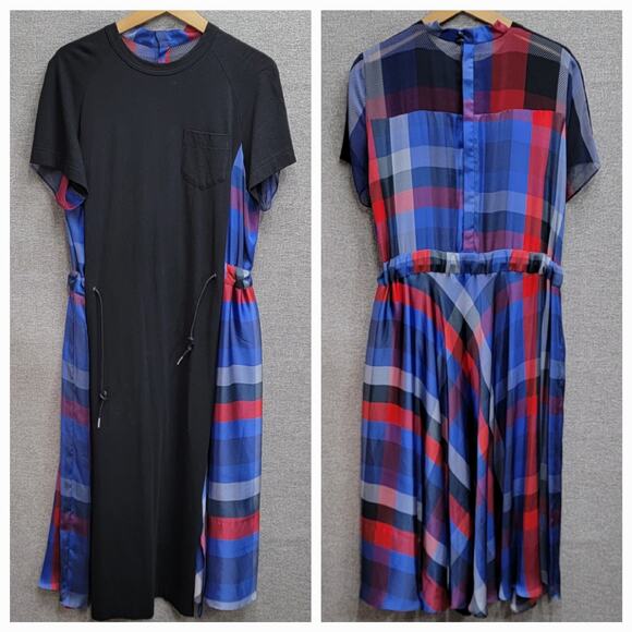 SACAI PLAID COTTON JERSEY MIDI DRESS, SIZE ??? - Picture 3 of 10